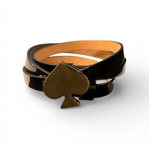 KATE SPADE Gold Spade Black Patent Leather Belt